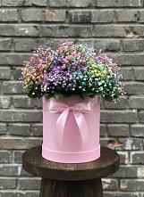 Цветочная композиция из Гипсофила и Розы в шляпной коробке в Ленске