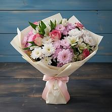 Букет цветов из:  Хризантемы, Альстромерии и Розы в Ленске