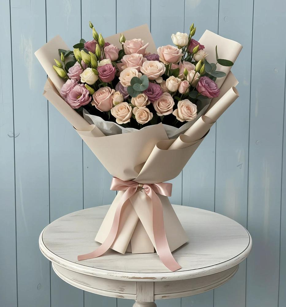 Букет цветов из: Розы и Лизиантусы в Ленске