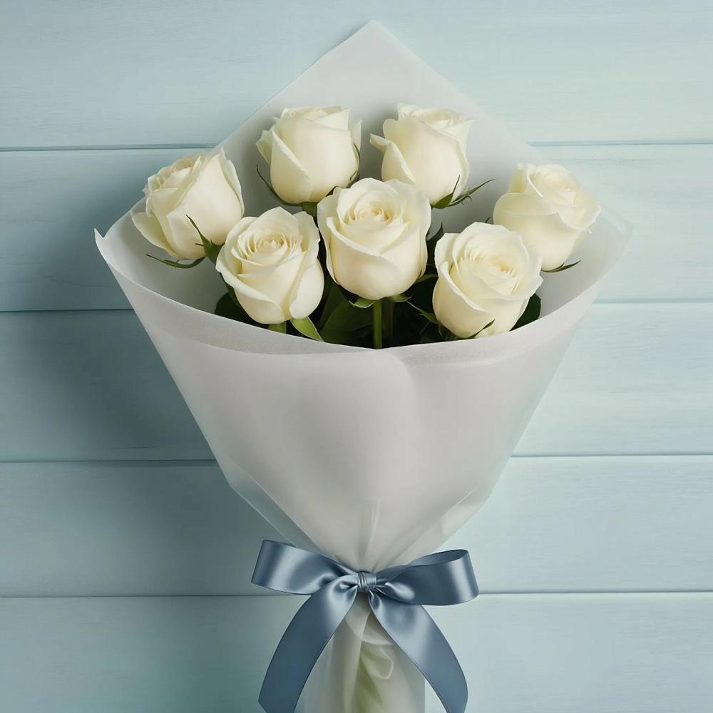 Букет 7 Белых роз Эдлесс Лав в Ленске